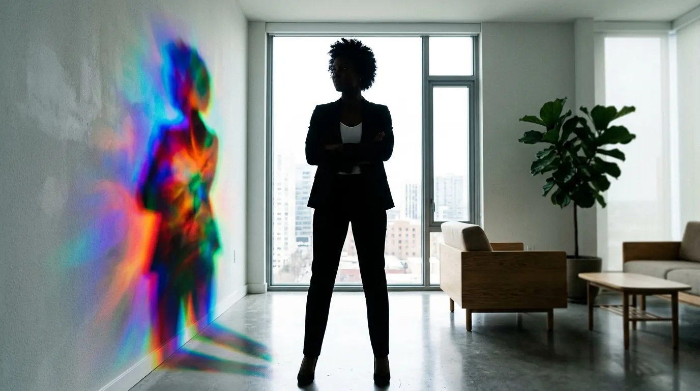 Silhouette of a confident person with a colorful vibrant shadow